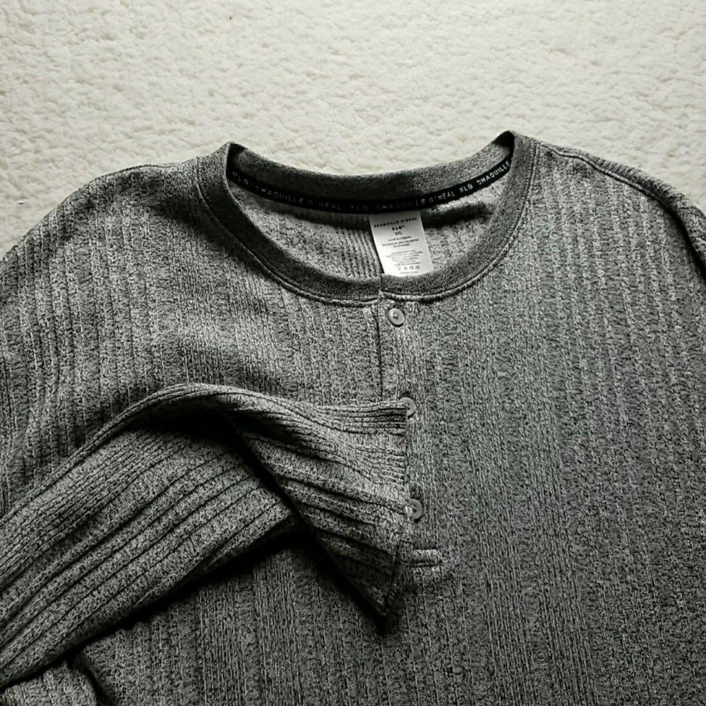 Shaquille‎ O'Neal Sweater Mens Big 3XL Gray Waffle Knit Henley Long Sleeve